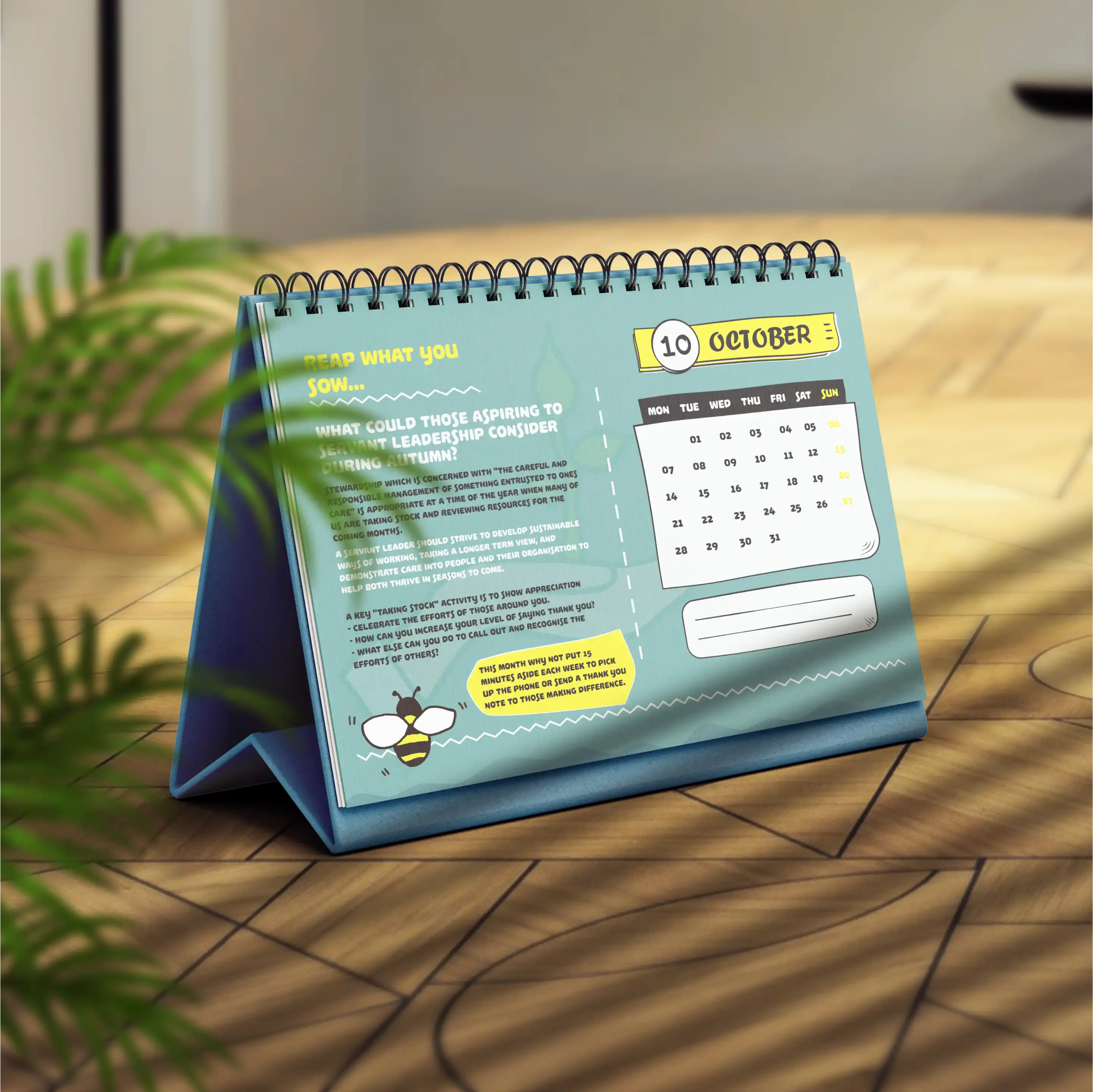 Calendar Design for a servant leadership organization as publicity material.