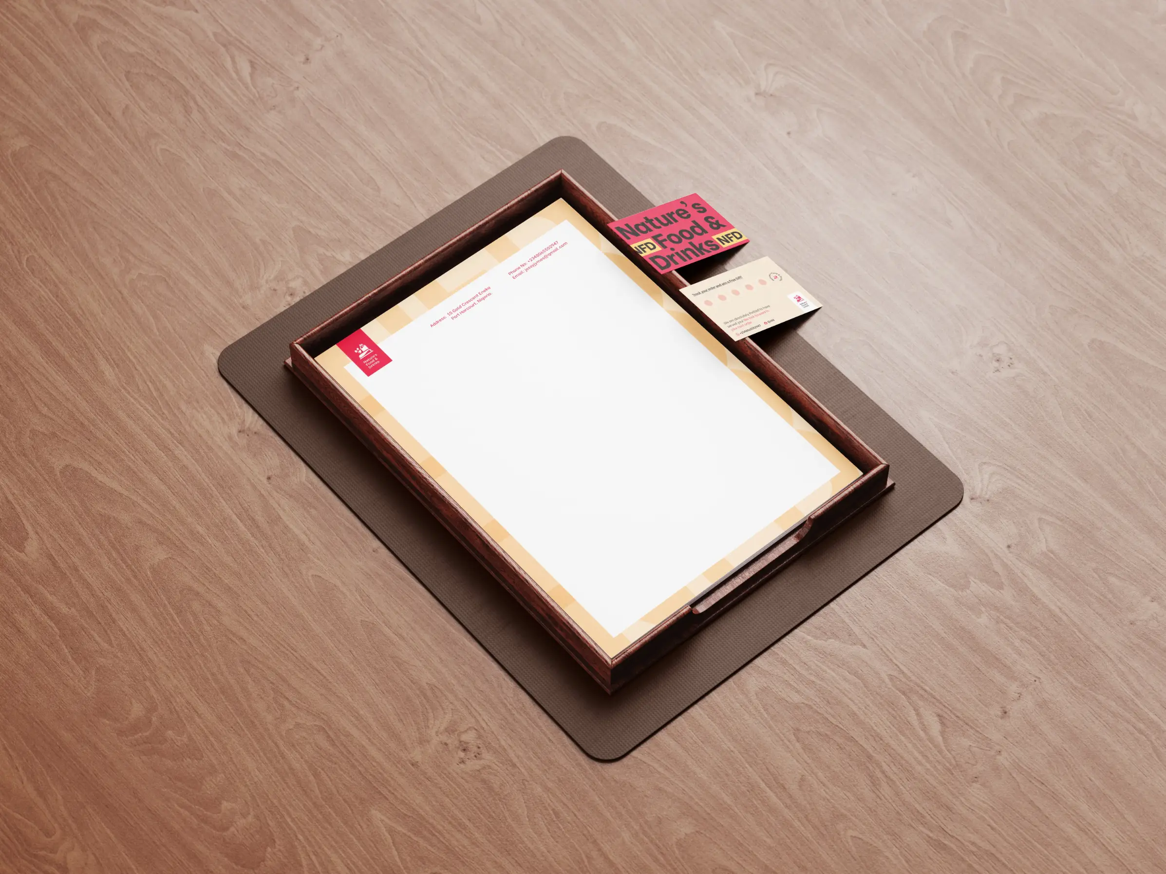 Nature's Food and Drinks Letterhead and Business Card Mockup