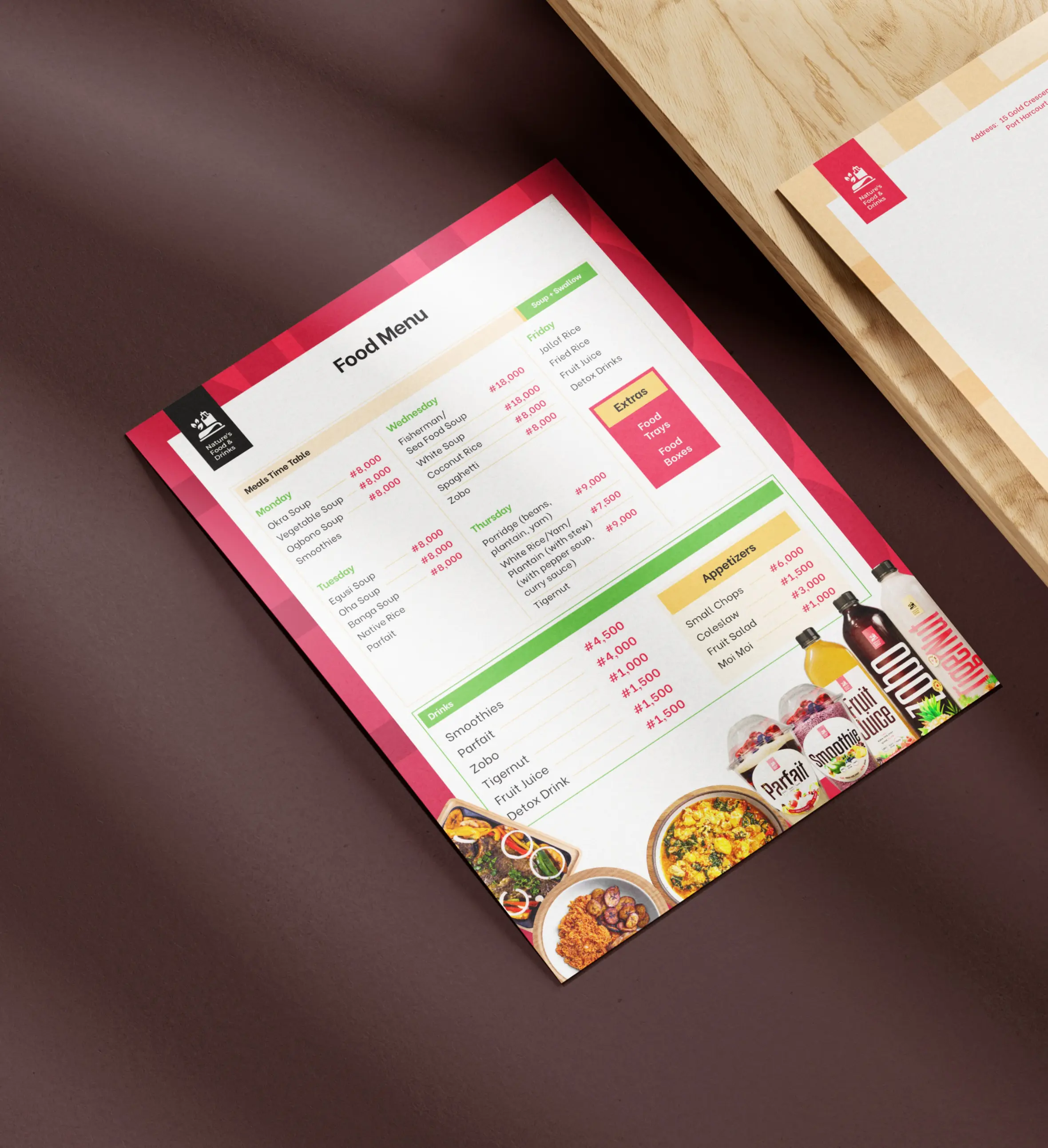 Nature's Food and Drinks Menu Design Mockup