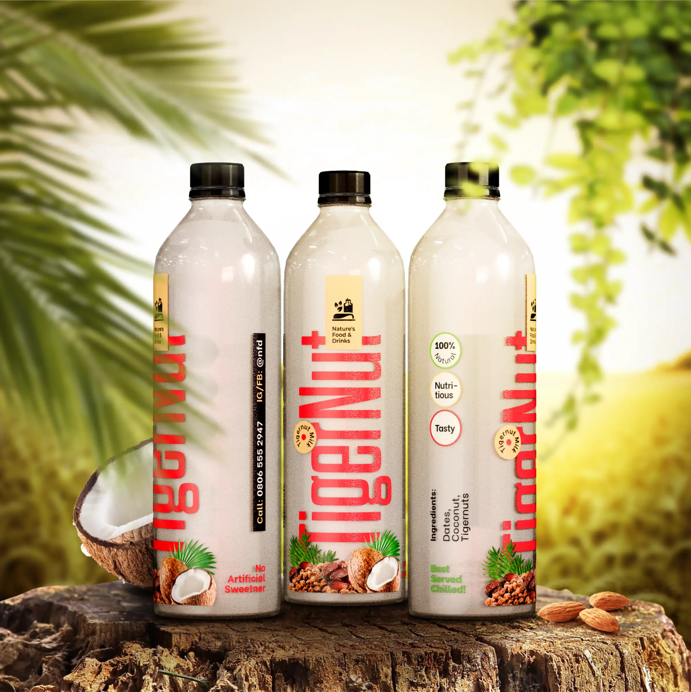 Nature's Food and Drinks Tigernut Bottle Packaging and Label Mockup