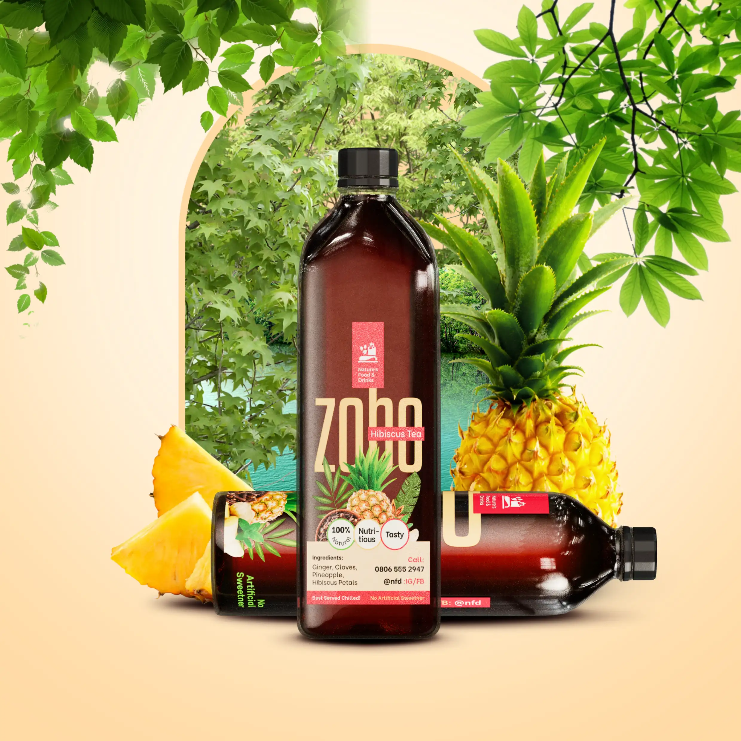 Nature's Food and Drinks Zobo Bottle Packaging and Label Mockup