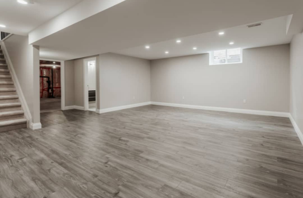 Basement Finishing: Construct Walls, Pot Lights, Wall Paint, Flooring and Trim
