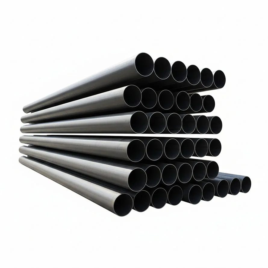 Stack of black ERW steel pipe