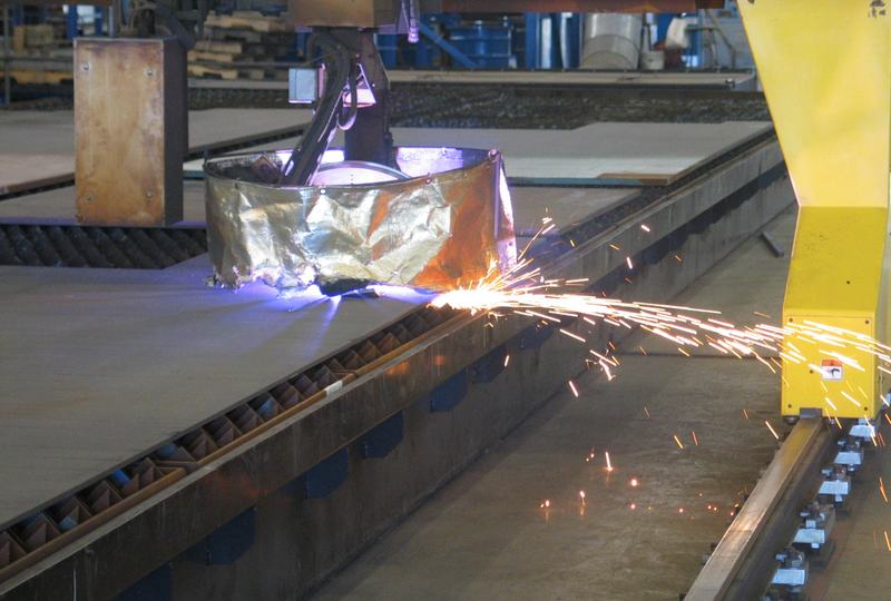 Plate being cut on a CNC plasma table