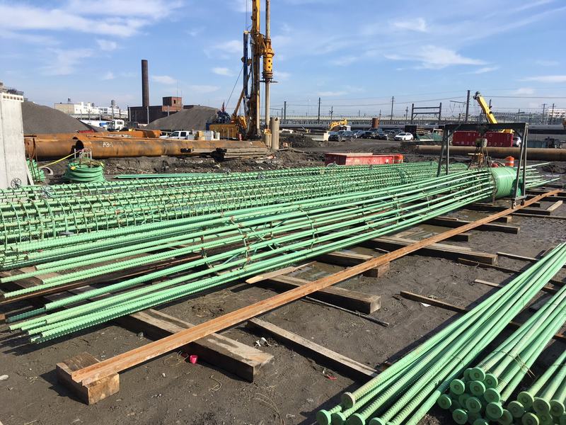 Rebar cages being assembled on site