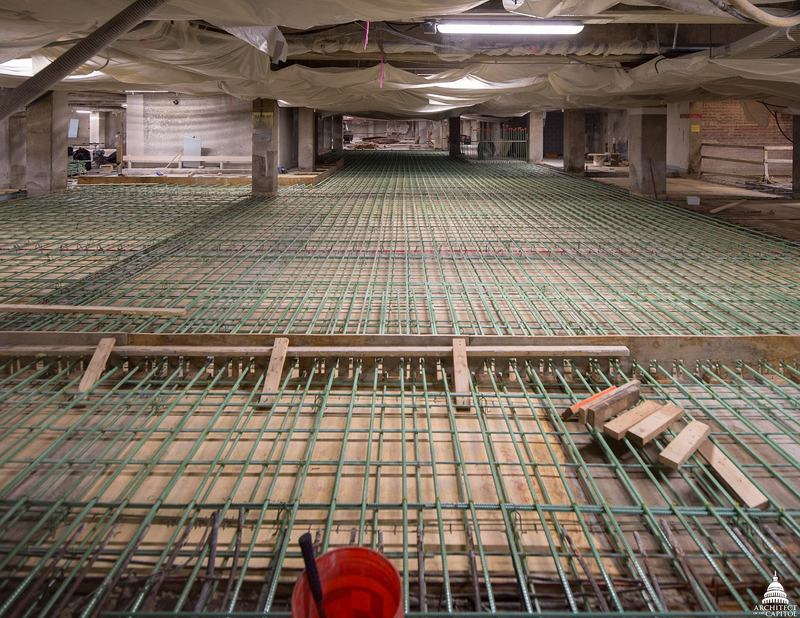 Slab reinforcement before the concrete pour