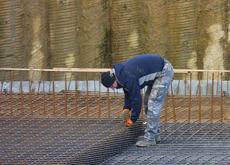 Tying rebar on a slab