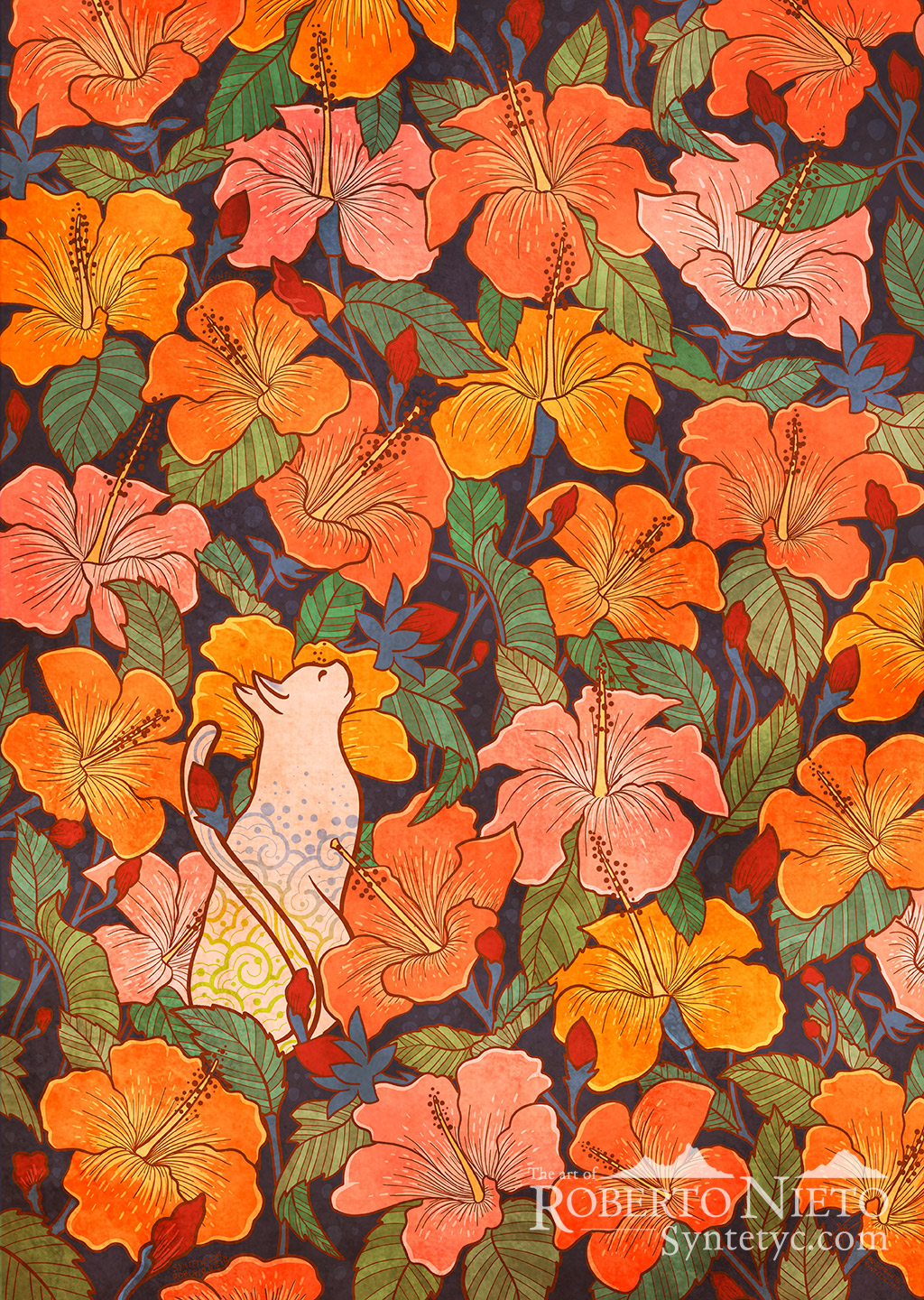 Cat and hibiscus - Syntetyc