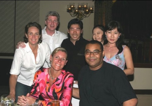 Ronald Walla with Louise Pleming, Alan Wilkins, Georgina Chang, George Green and friends at the Players Party