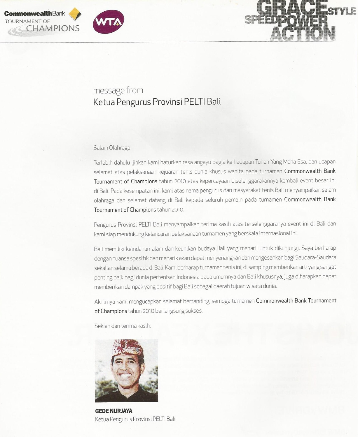 Message from Gede Nuraya - Ketua Pengurus Provinsi PELTI Bali