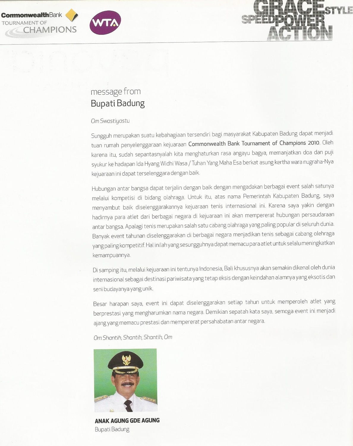 Message from Anak Agung Gede Agung - Bupati Badung