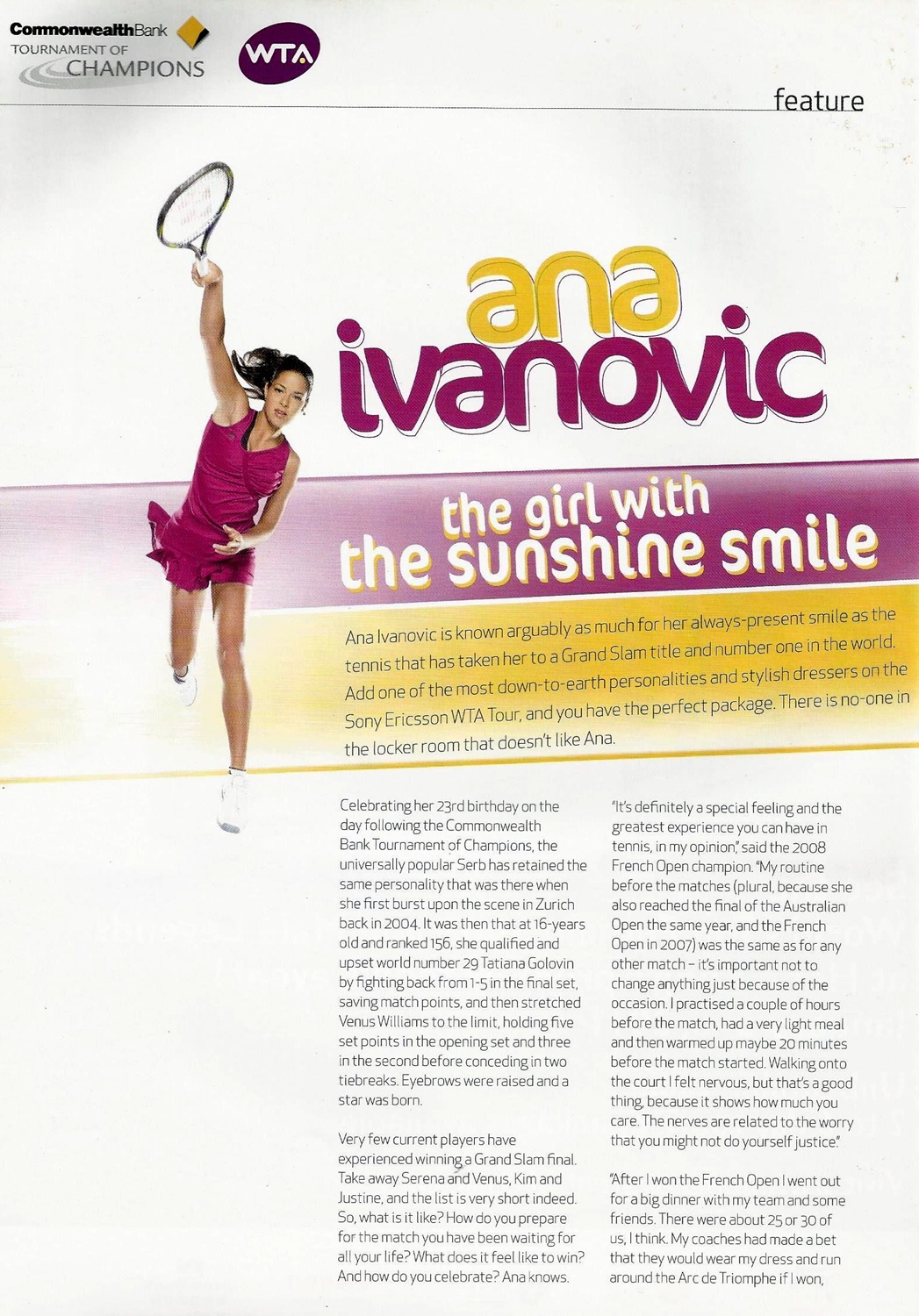 Ana Ivanovic the girl with the sunshine smile #1 by Barry Wood