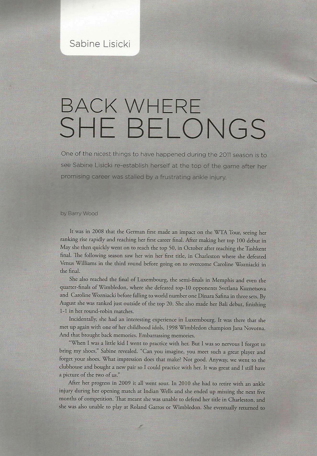 Sabine Lisicki - Back where she belongs #1 by Barry Wood