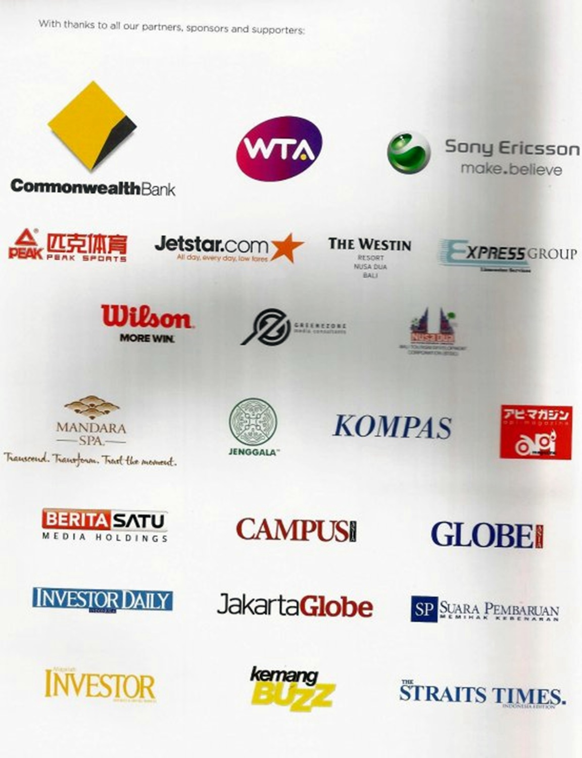 Partners, Sponsor and Supporters - ​Commonwealth Bank Tournament of Champions 2011