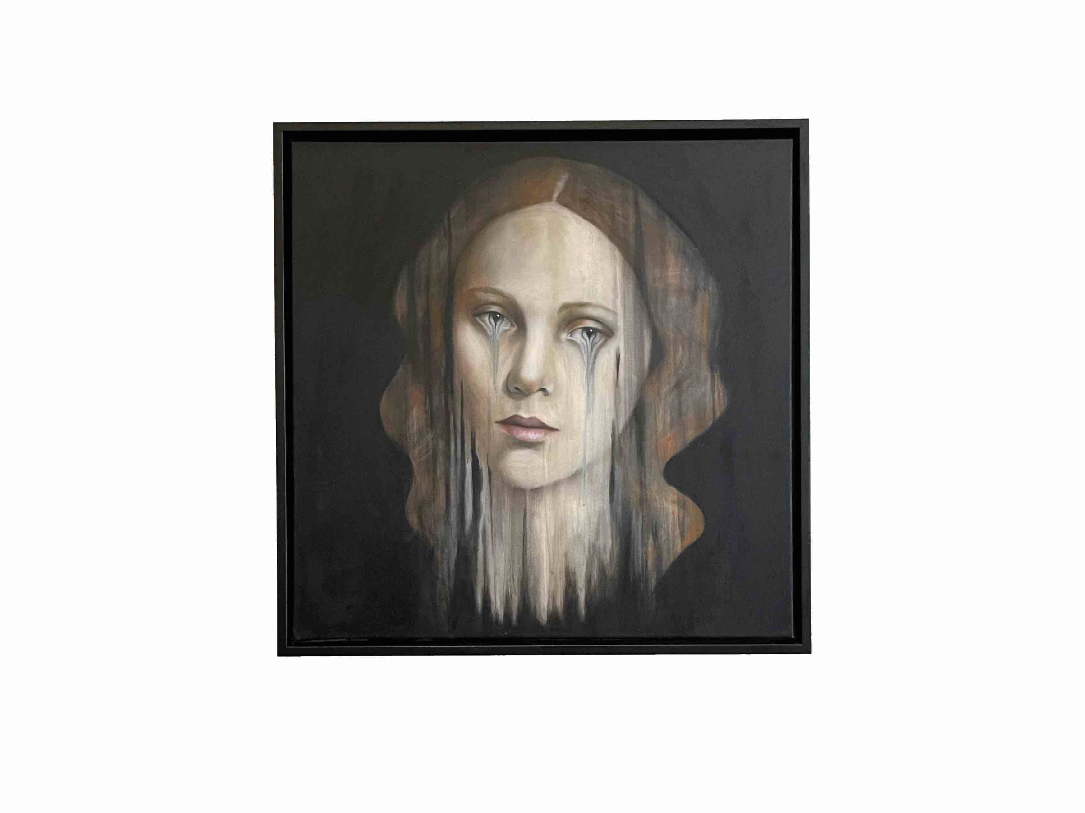 Portät einer Frau mit geometrischen, organischen Mustern, Fokus auf den Augen, Ölmalerei, Surreal