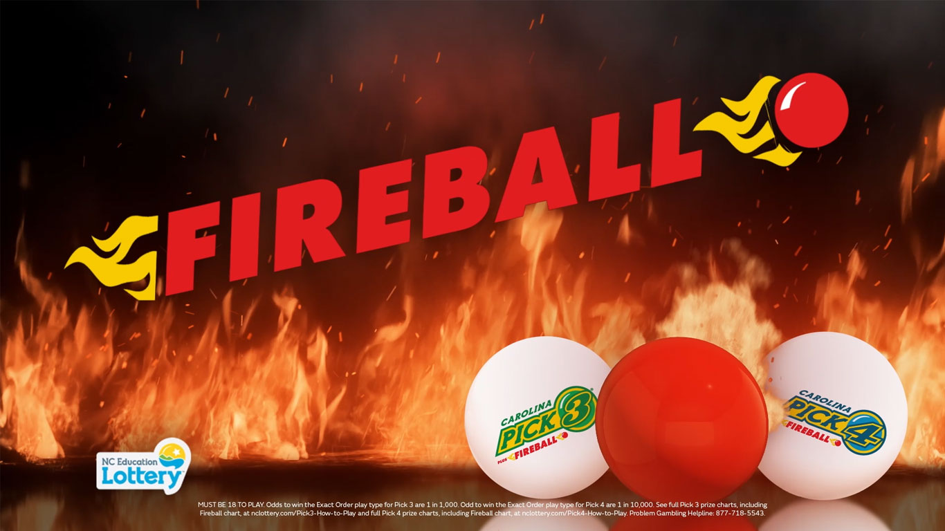 Fiery dark image with lottery balls with FireBall text