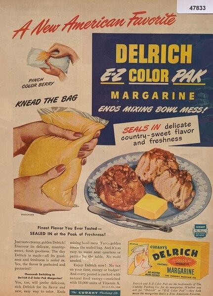Delrich EZ Color Pak Margarine: Vintage Advertising likely Illustrated by John C Howard.