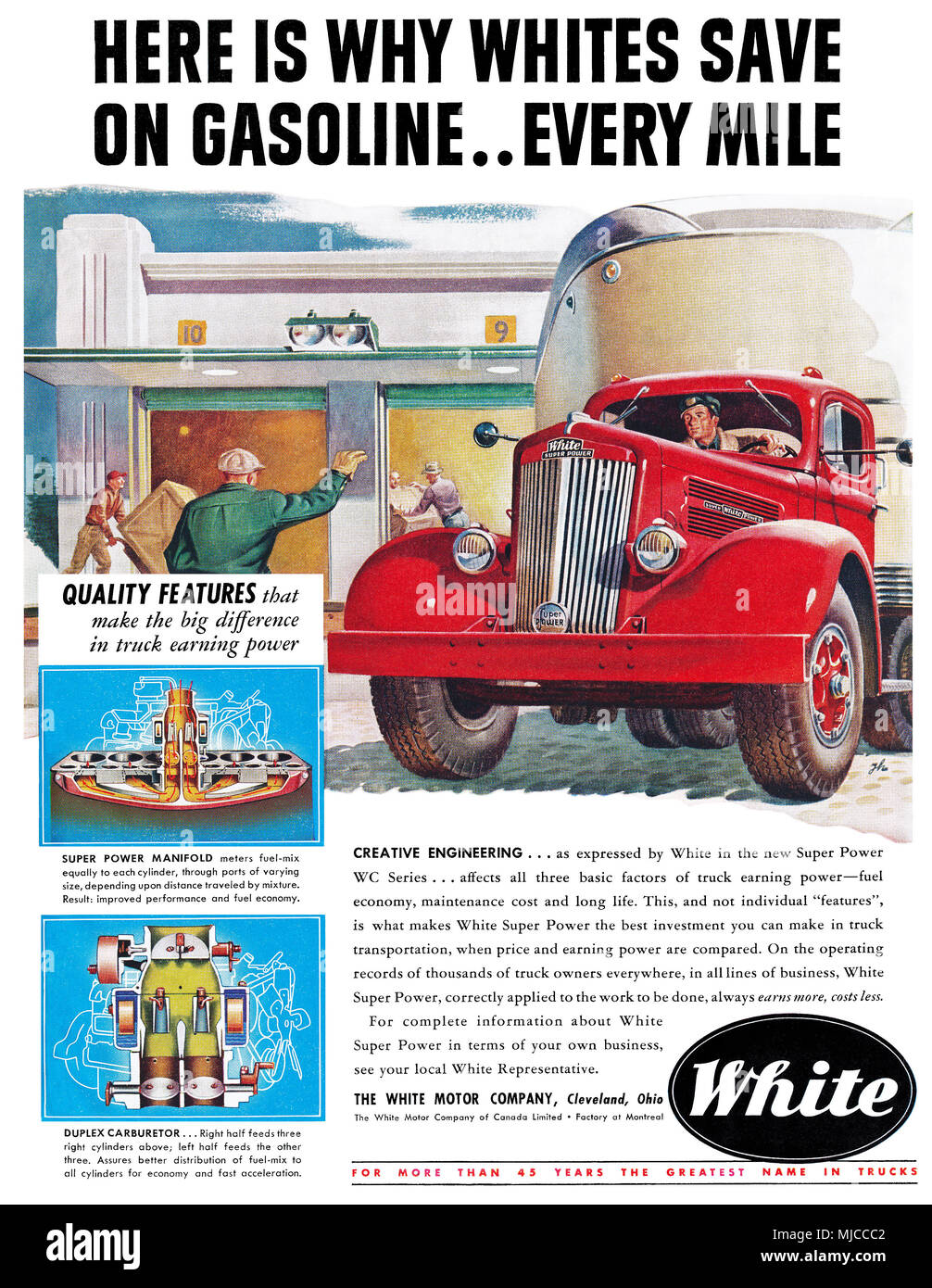 1949 White Truck ad with vintage illustration by John C Howard.