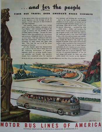John C Howard&apos;s illustrated ad for Motor Bus Lines of America.