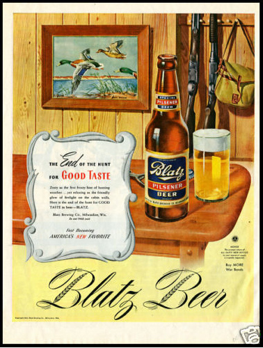 Advertisement for Blatz Beer, a vintage illustration by John C Howard, showcasing the charm of this old-time favorite brew.
