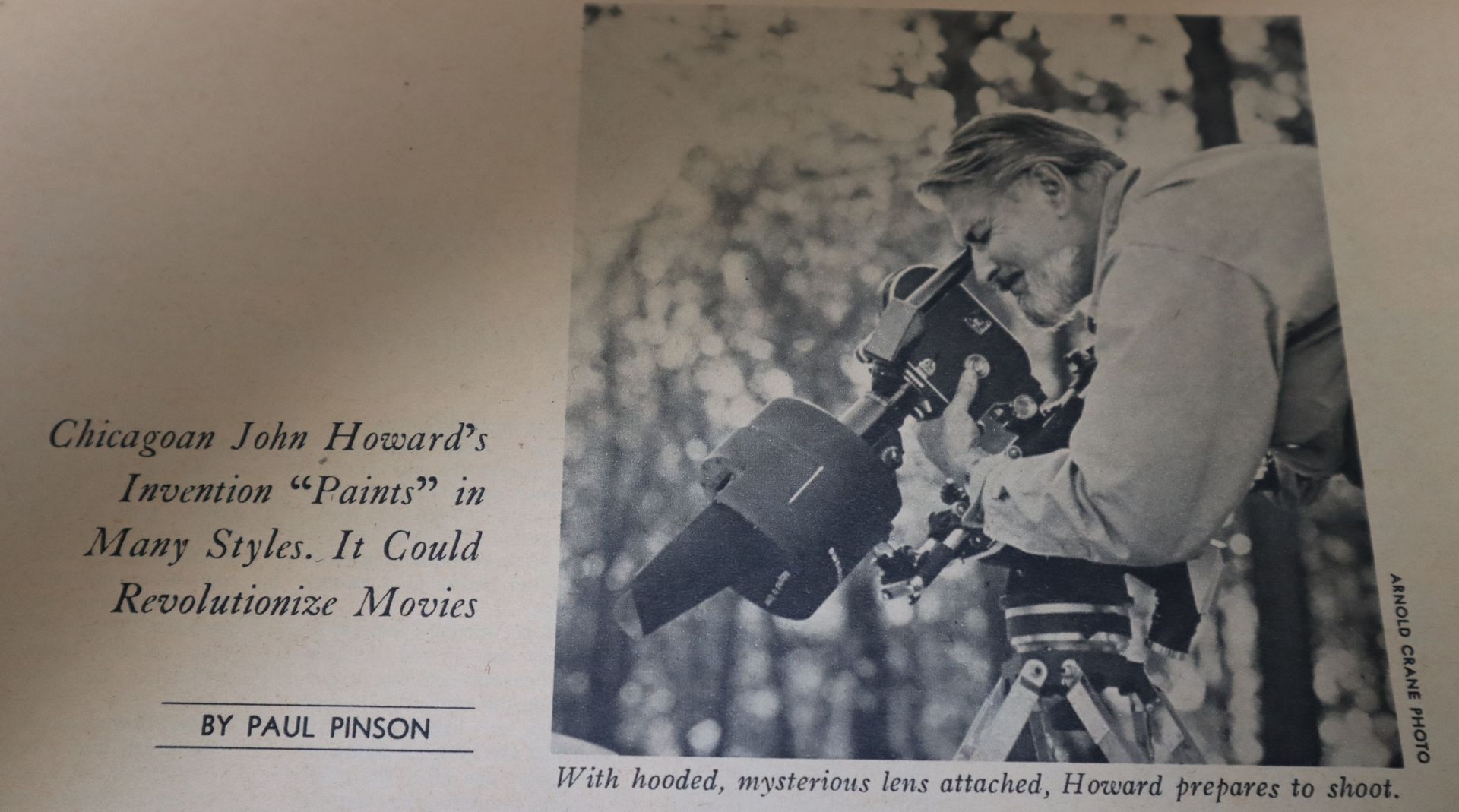 John Howards Invention Spectarama Paints in many styles It could Revolutionize Movies. Artist using the Spectarama Lense to capture an image.