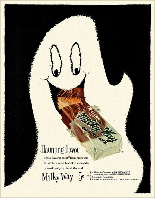 Retro Milk Way Ghost Candy ad with John C Howard&apos;s artwork.