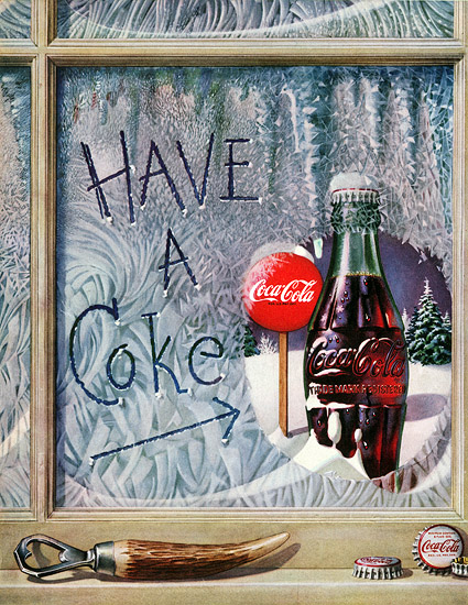  Iconic Coca Cola sign displayed on vintage window art by John C Howard.