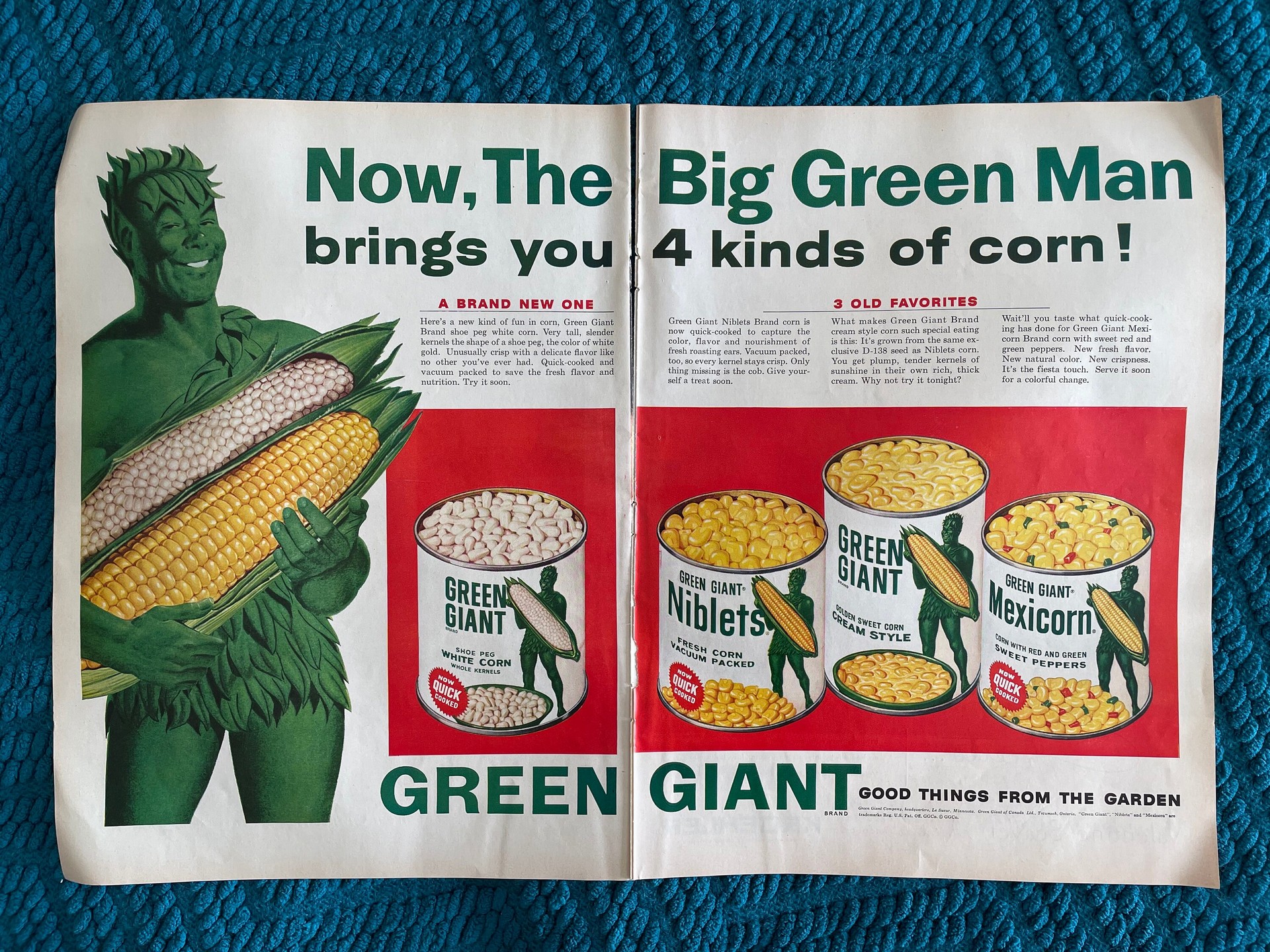  A captivating vintage advertisement likely illustrated by John C Howard, featuring a scenic green giant country.