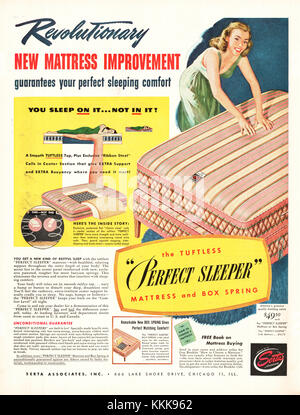 Experience ultimate comfort with the Perfect Sleeper mattress! This vintage ad, beautifully illustrated by John C Howard, features a woman luxuriating in bed.