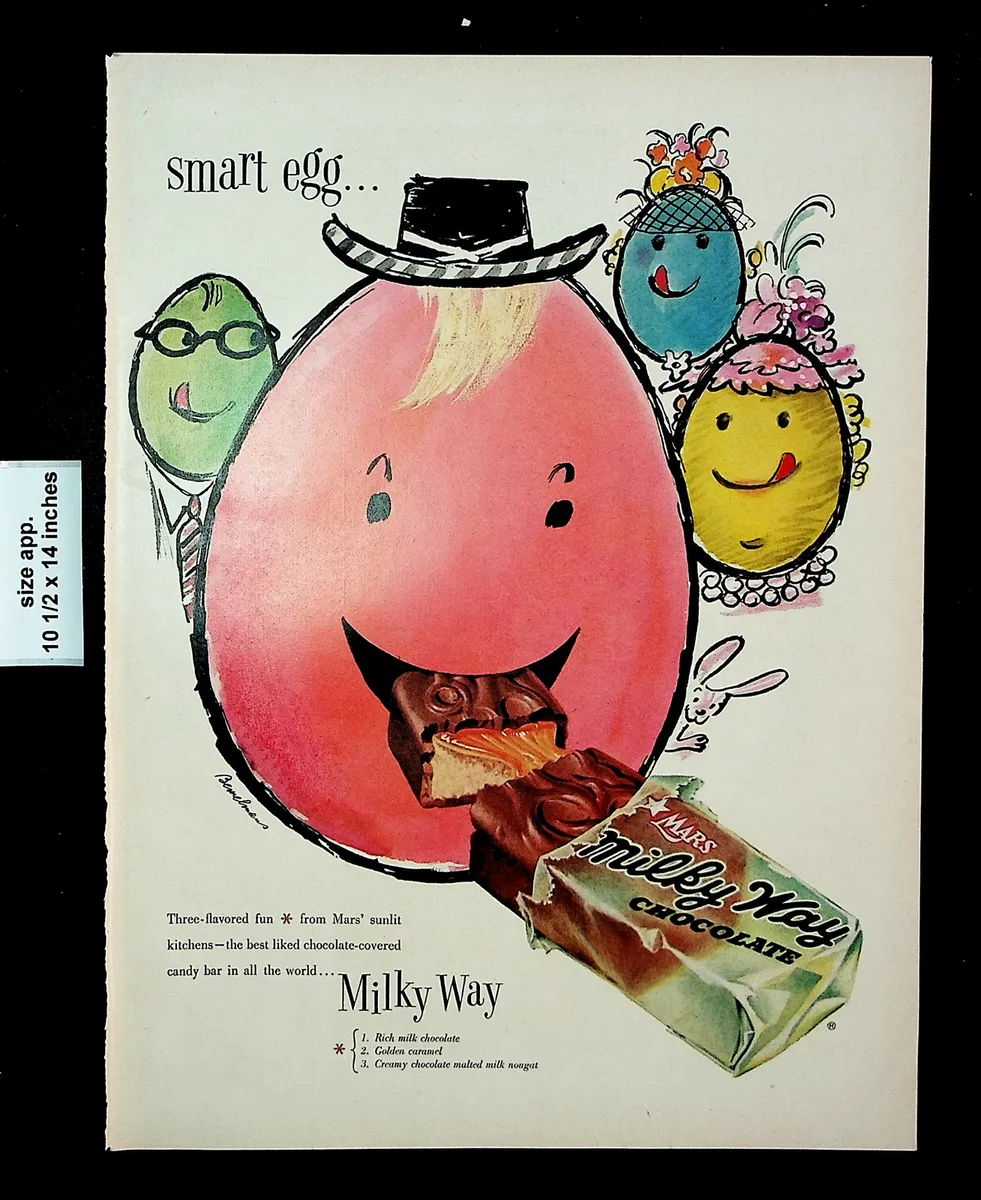 Illustrated vintage advertisement for Mars candy bars likely by John C Howard.