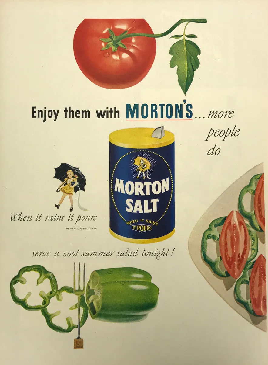 Vintage 1953 Morton&apos;s Salt ad: Illustrated by John C Howard.