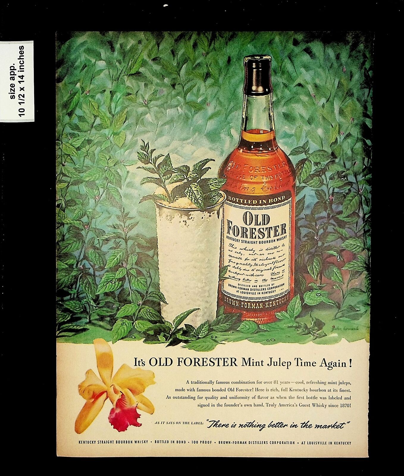 Vintage ad for Old Forester Bourbon Whiskey, May 1945, illustrated by John C Howard.