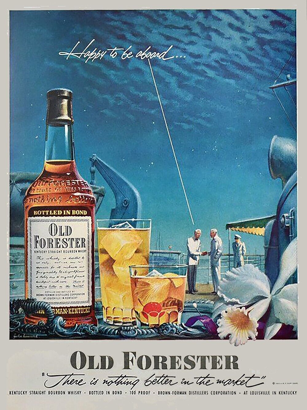 Old Forester whiskey vintage ad print, illustrated by John C Howard.