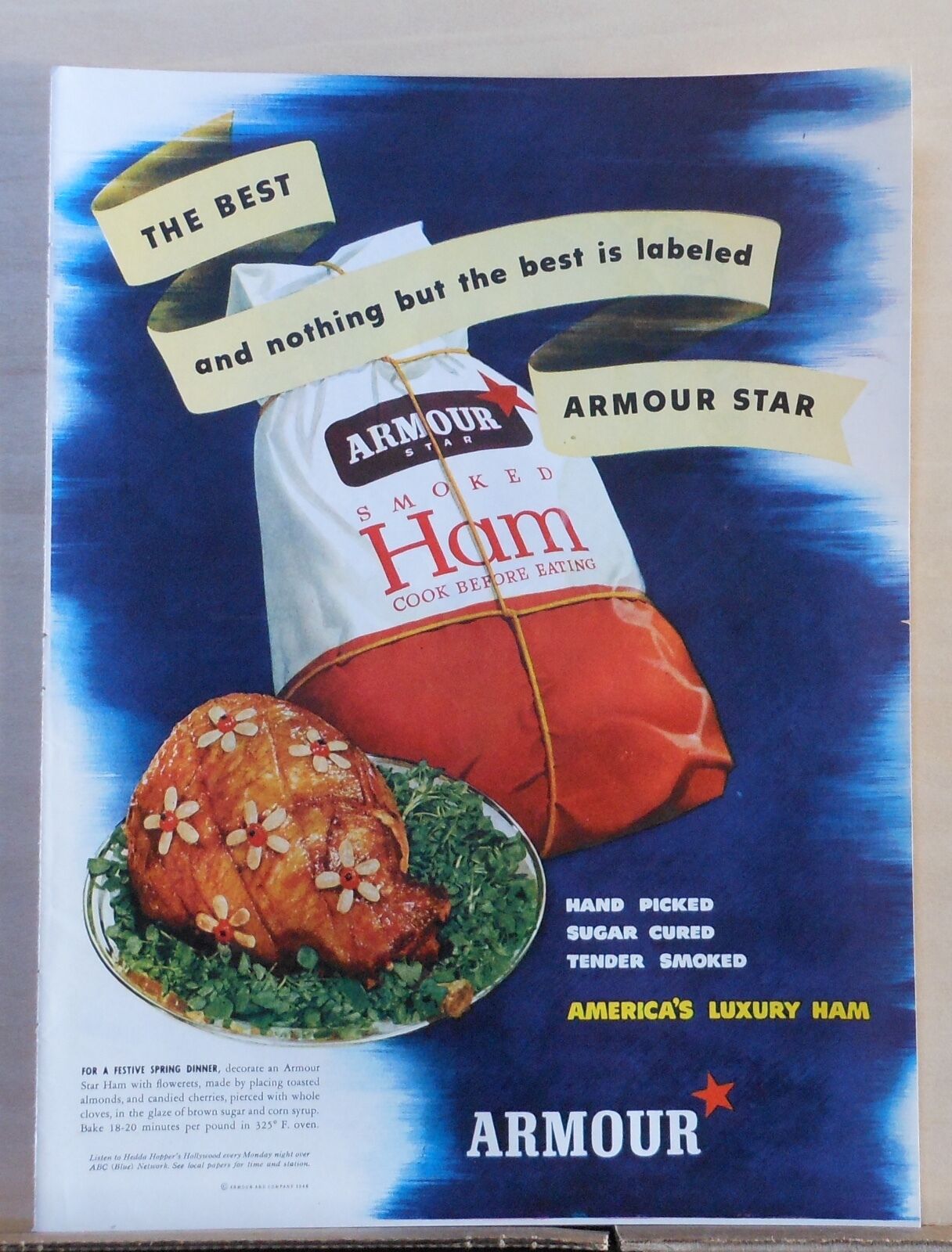 Vintage ad for Armour&apos;s renowned ham, beautifully likely illustrated by John C Howard.