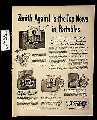 Vintage advertising illustration of a 1953 Zenith portable radio by John C Howard.