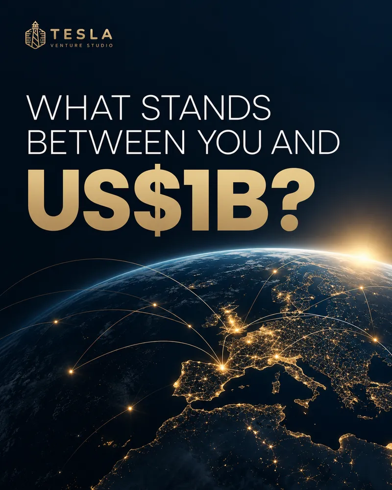 Graphic asking "What stands between you and US$1B?" over a night-time view of Europe from space.