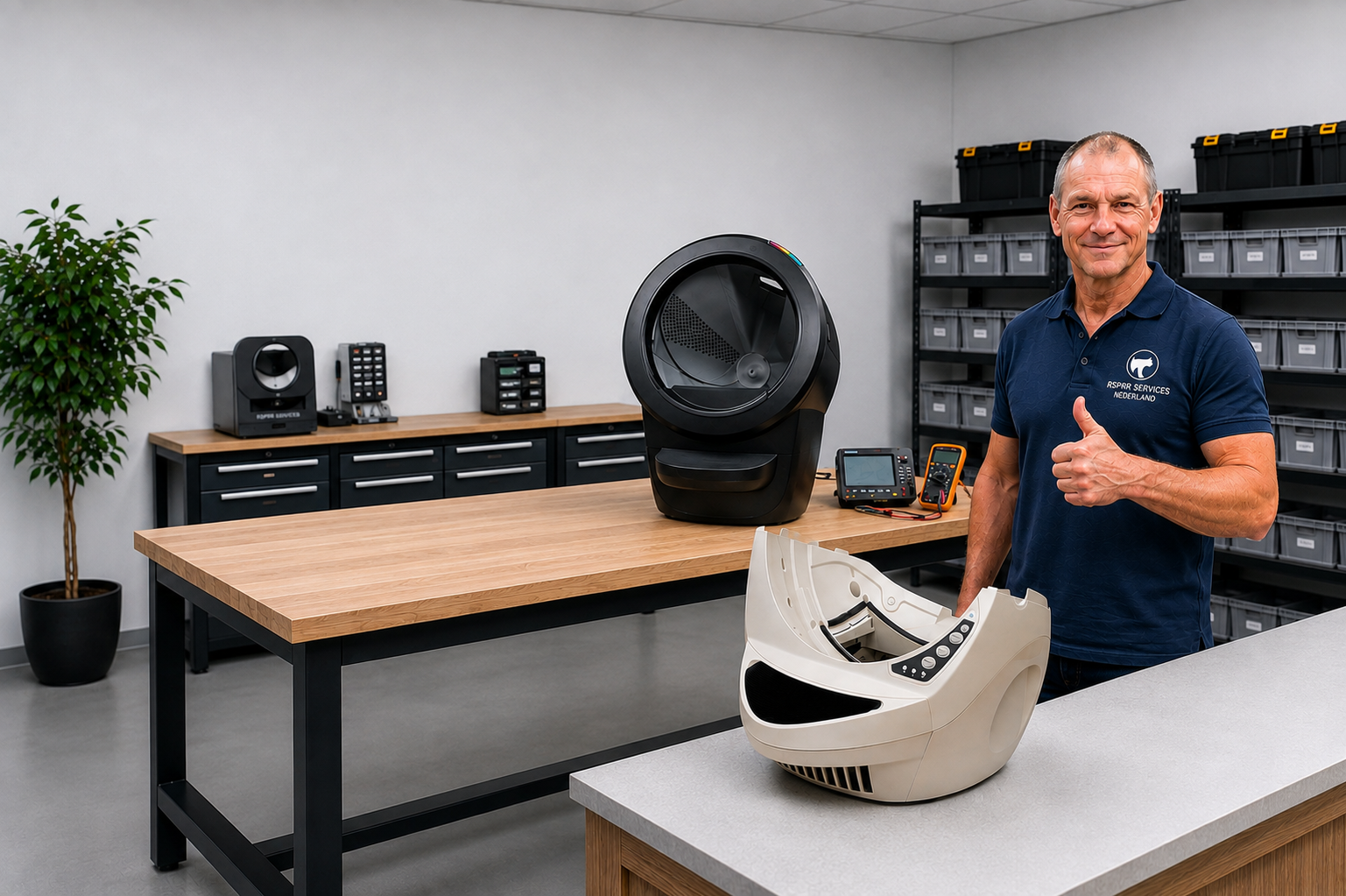 Specialist voert reparatie uit aan een Litter-Robot