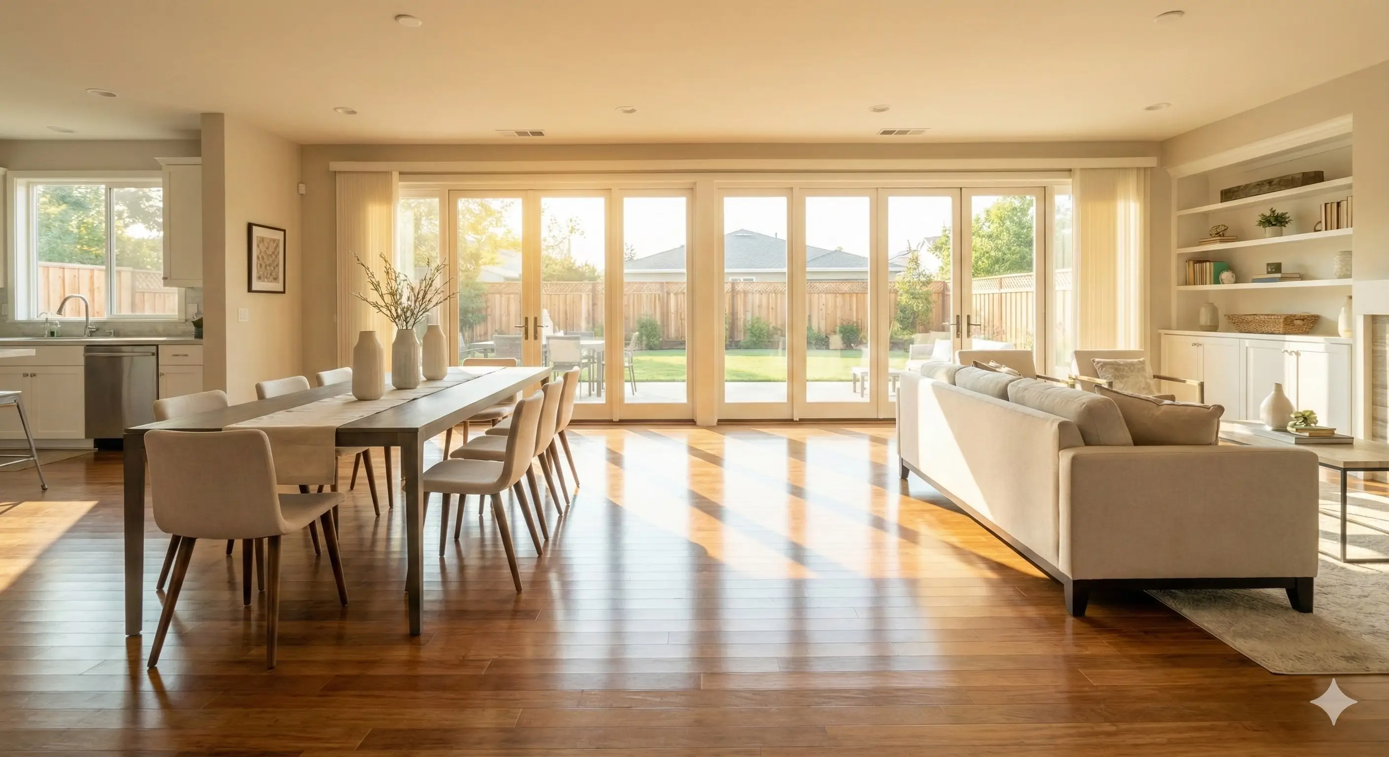 Immaculate open-concept living and dining room in Thousand Oaks, cleaned to the Sanctuary Standard by Maid VIP