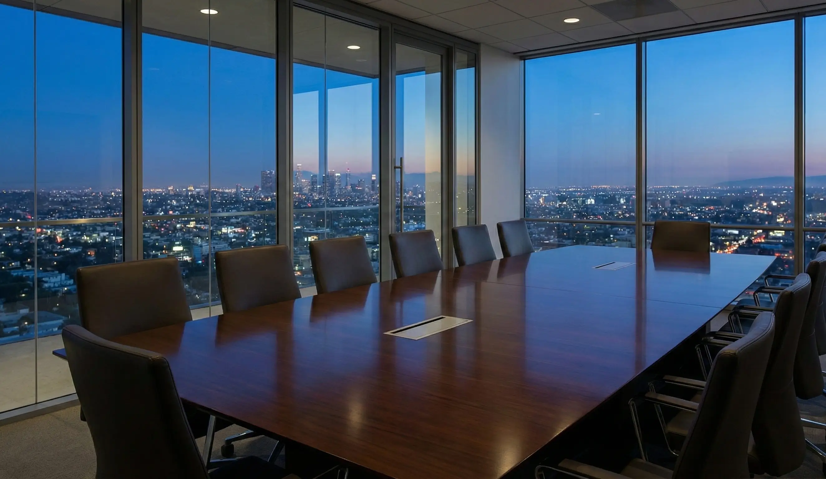 Immaculate corporate conference room in Los Angeles prepared by Maid VIP commercial janitorial team.