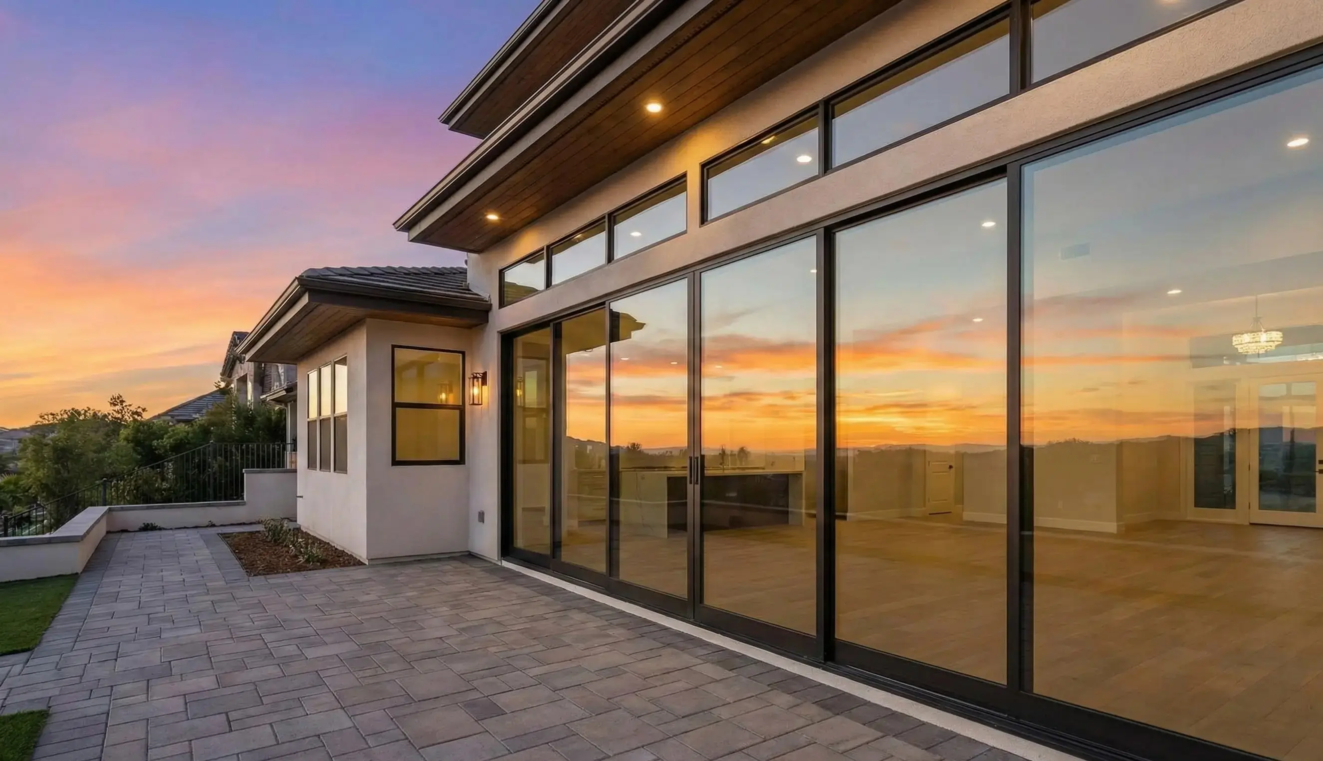 Sparkling clean floor-to-ceiling windows on a modern home overlooking the Conejo Valley.