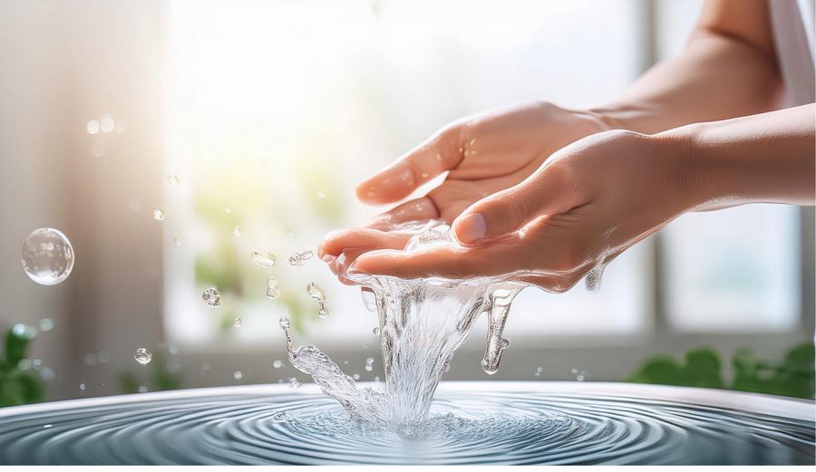 Hände unter klarem Wasser – Symbol für Hygiene und Prävention