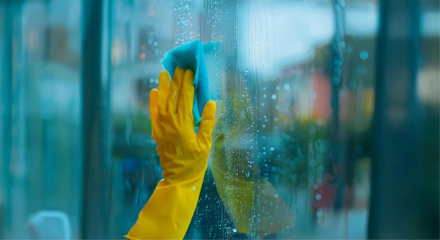 Streifenfreie Glasreinigung einer Fensterscheibe
