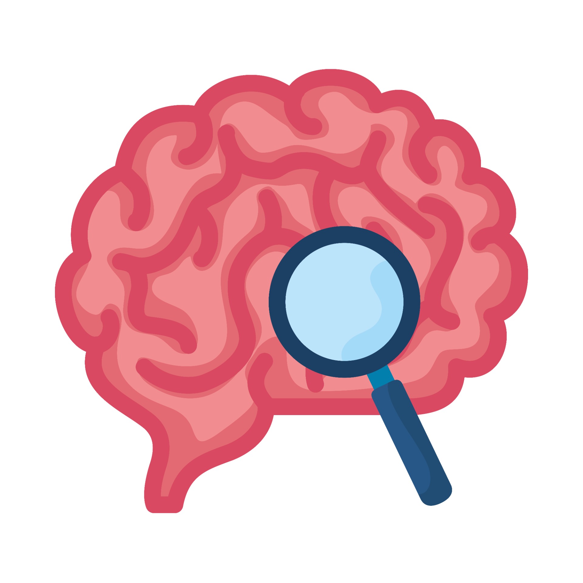 Cartoon illustration of a brain under a microscope, symbolizing psychological insight, mental health analysis, and scientific coaching methods