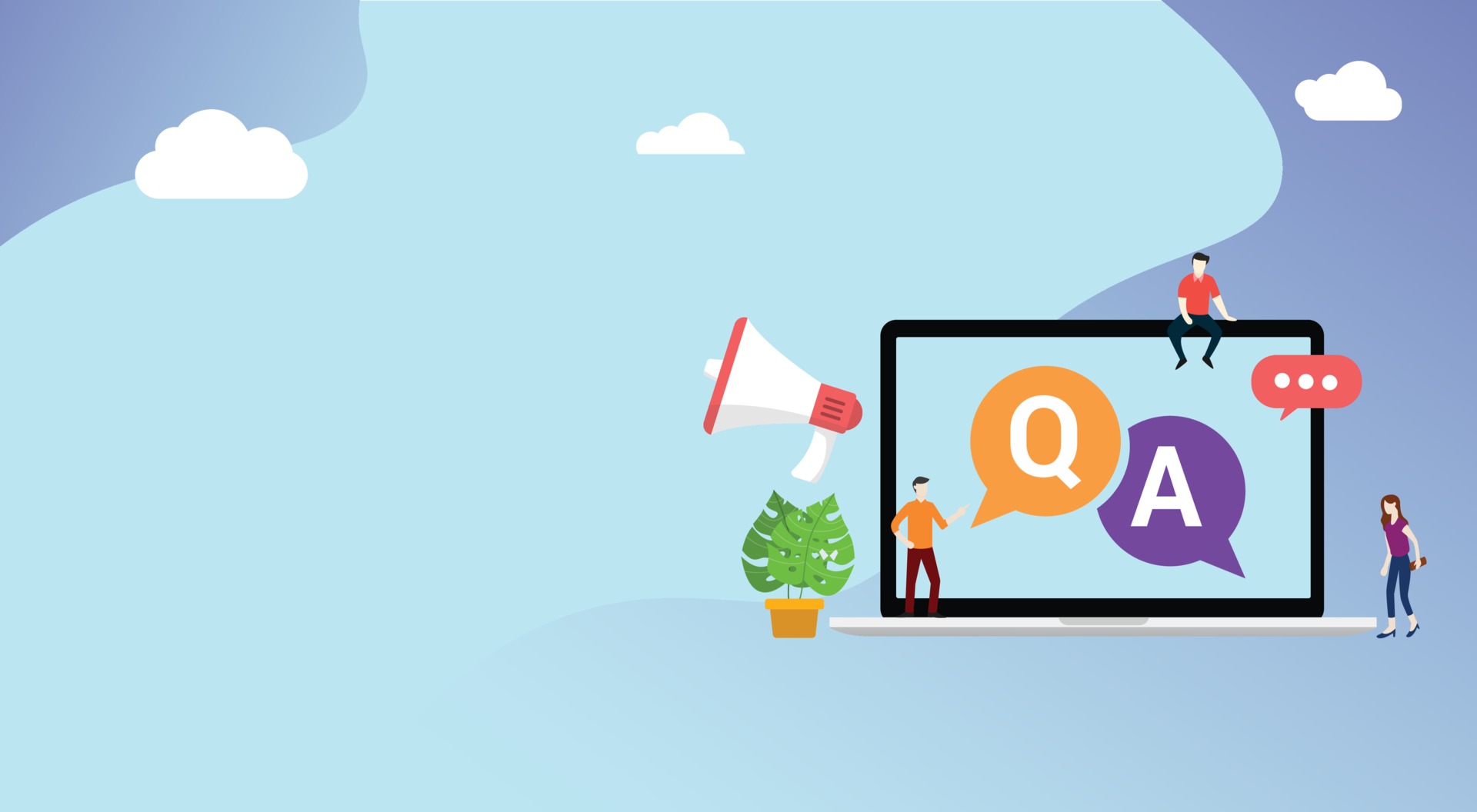 Cartoon illustration of a Q&amp;A session with speech bubbles symbolizing interactive questions and answers