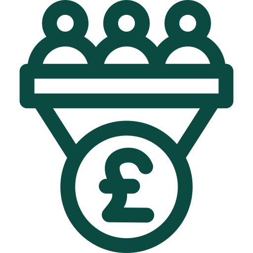 Meira 16 sales CRM pipeline tool displaying a British pound sterling funnel graphic for deal tracking