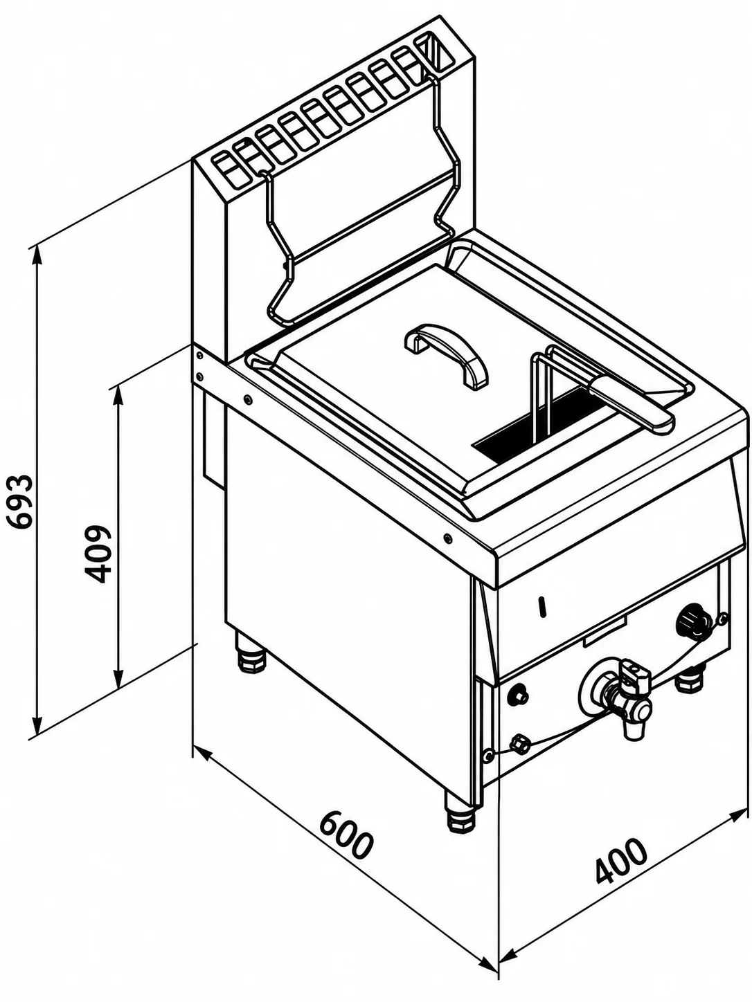 Technische Zeichnung der GT 10 Gasfritteuse