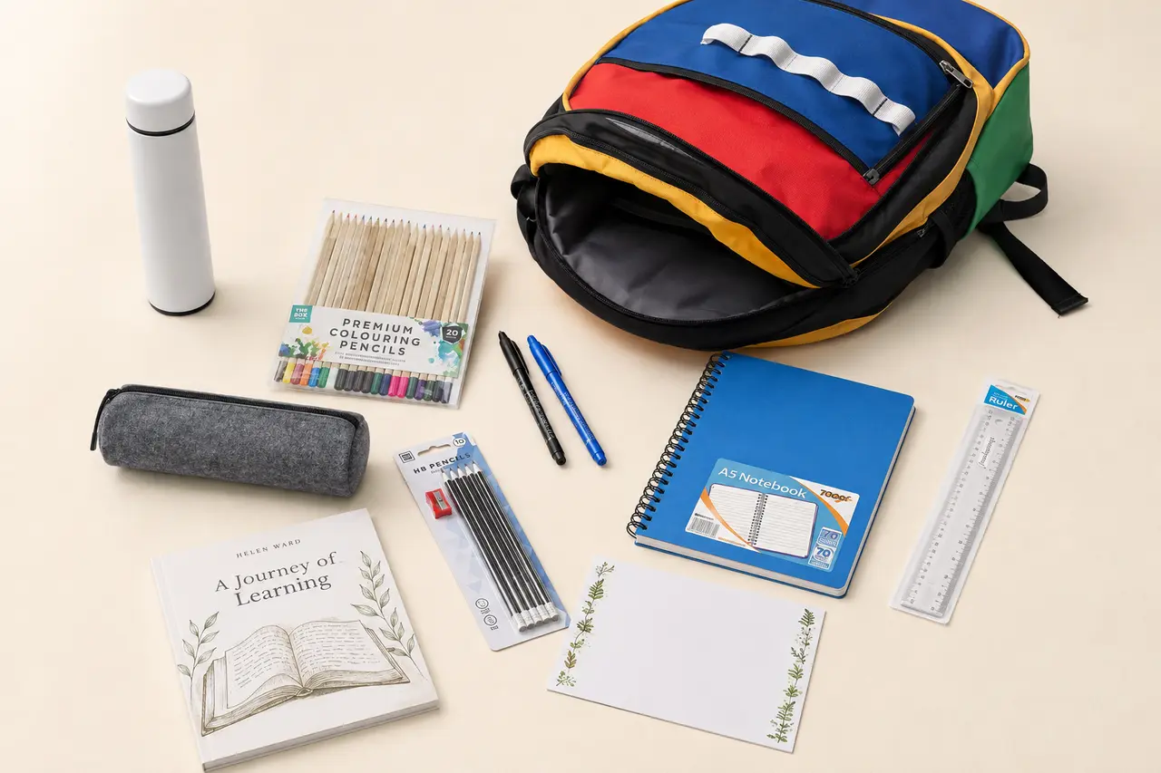 Example education backpack and school essentials