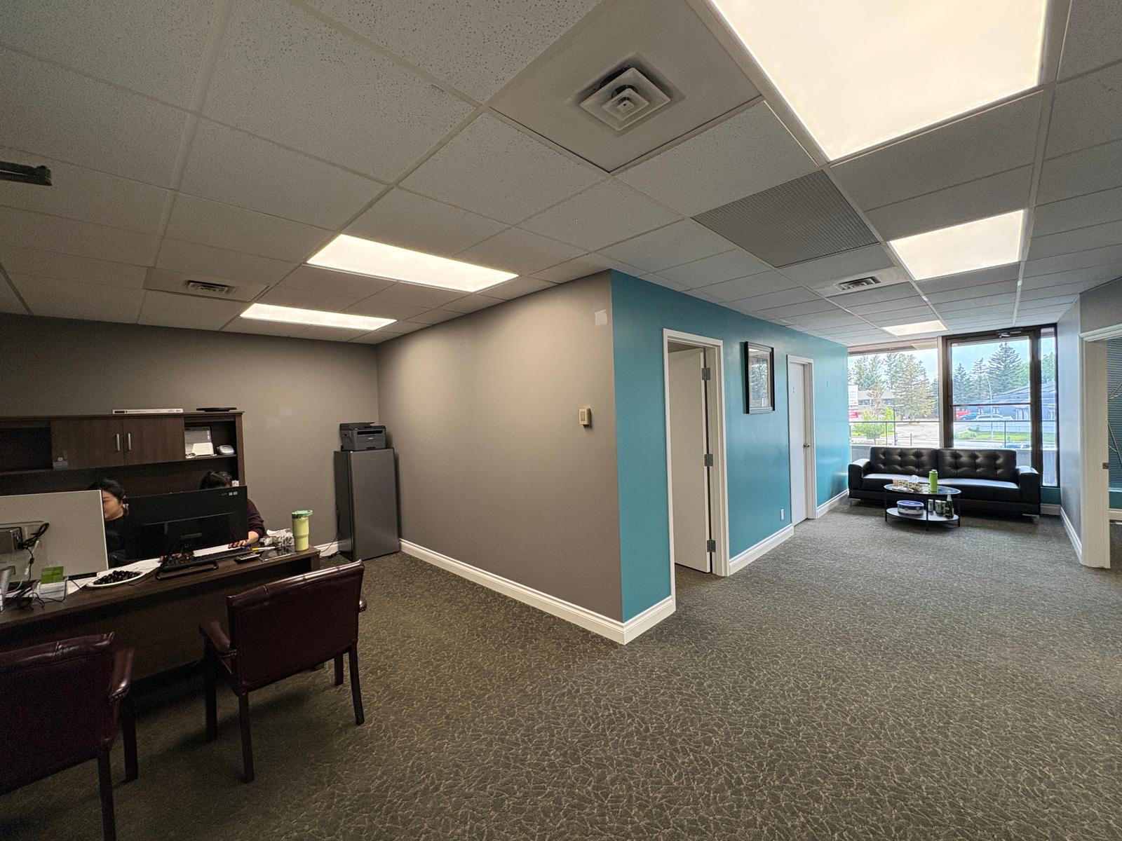 Reception area at V-Health Rehab Clinic, Calgary NW