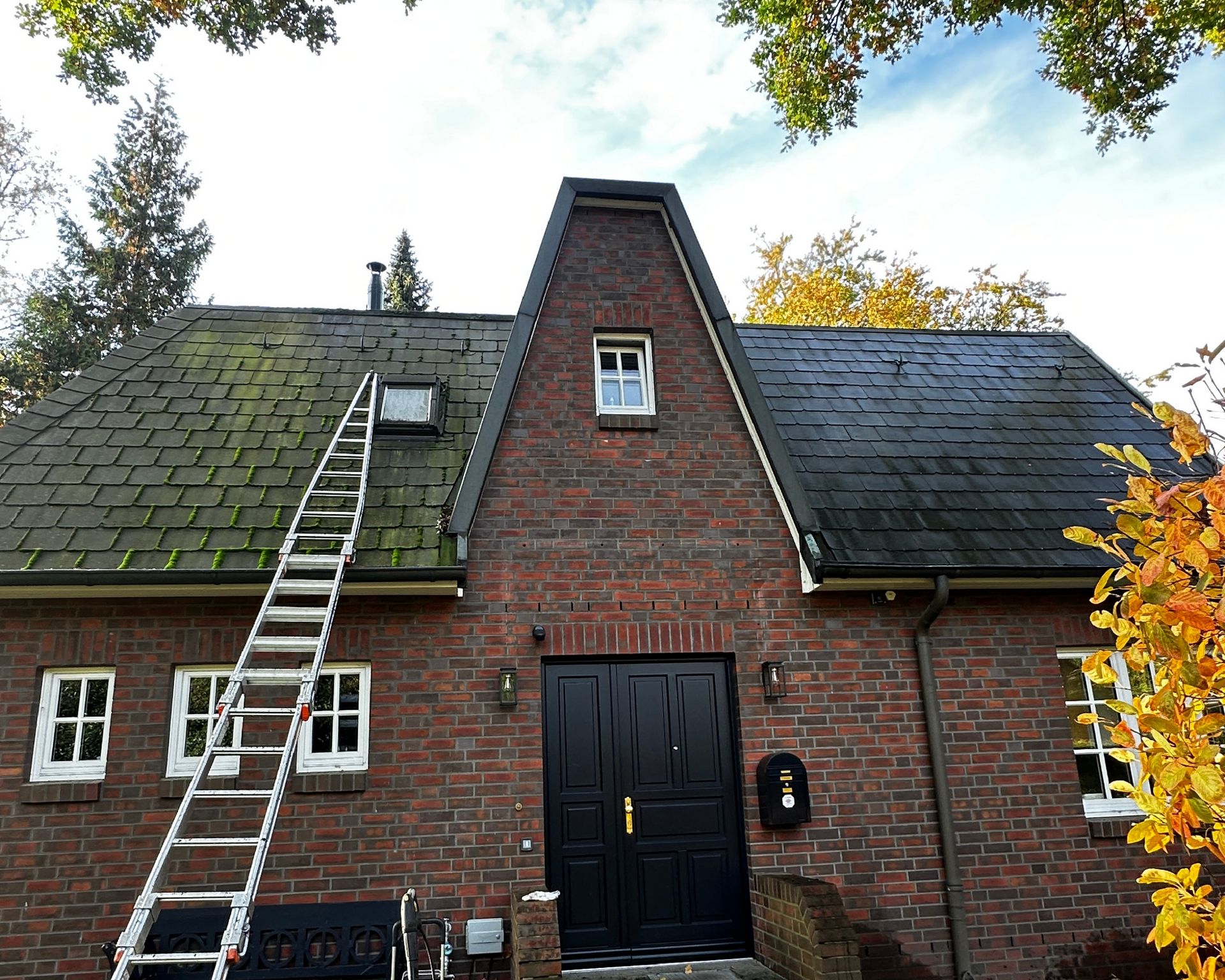 Dachreingigung Moosenfernung Vorher/Nacher Schieferplatten Blankenese