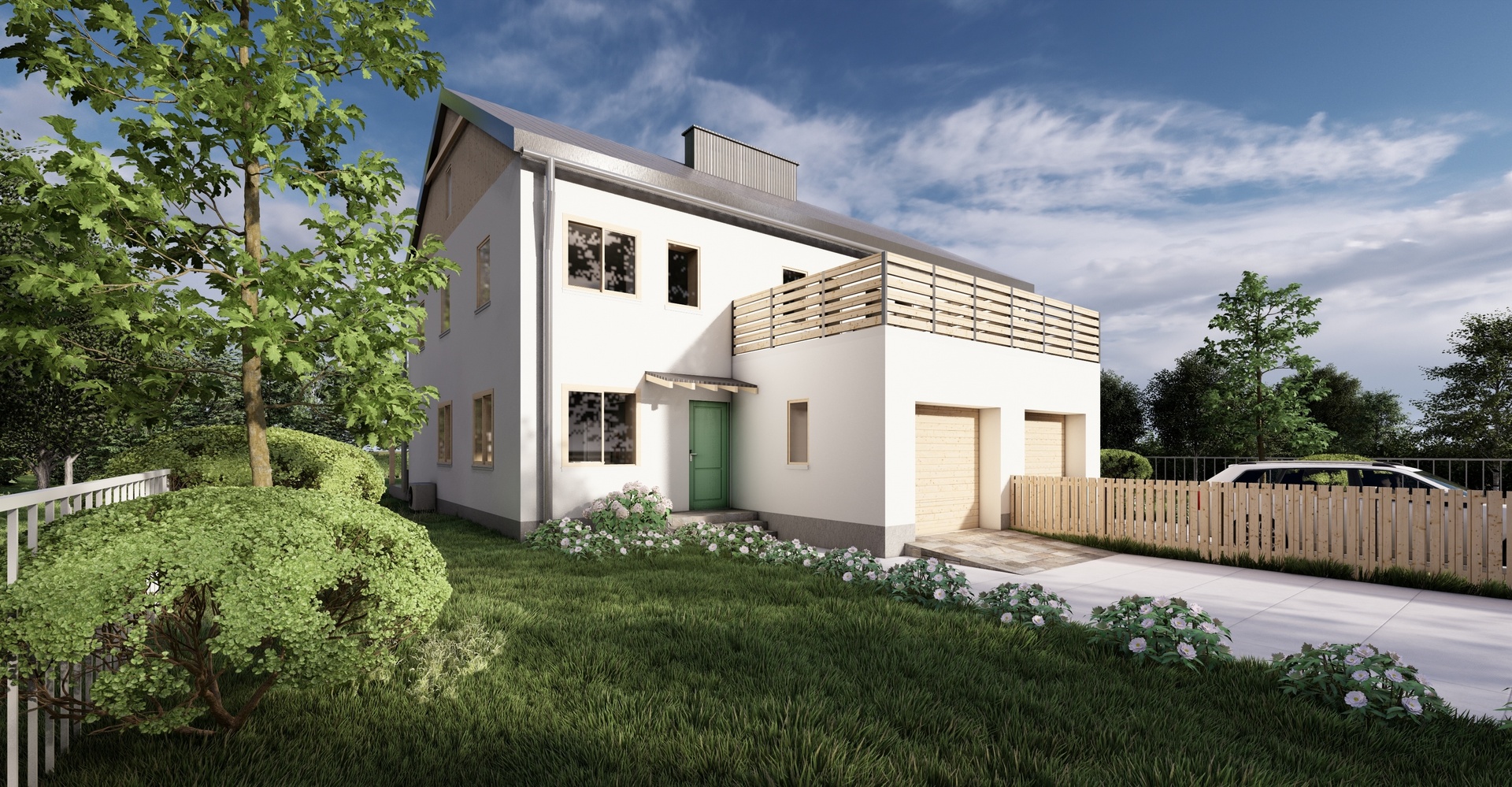 Wizualizacja budynku mieszkalnego jednorodzinnego od frontu